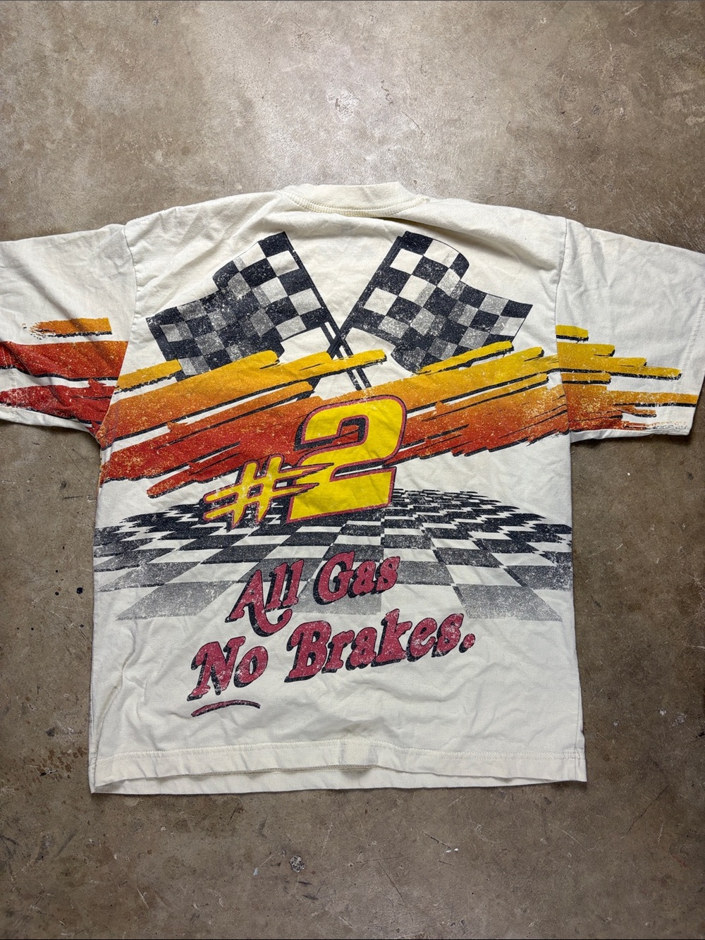 Aged-White Graphic Speedway Racing Tee Size Large